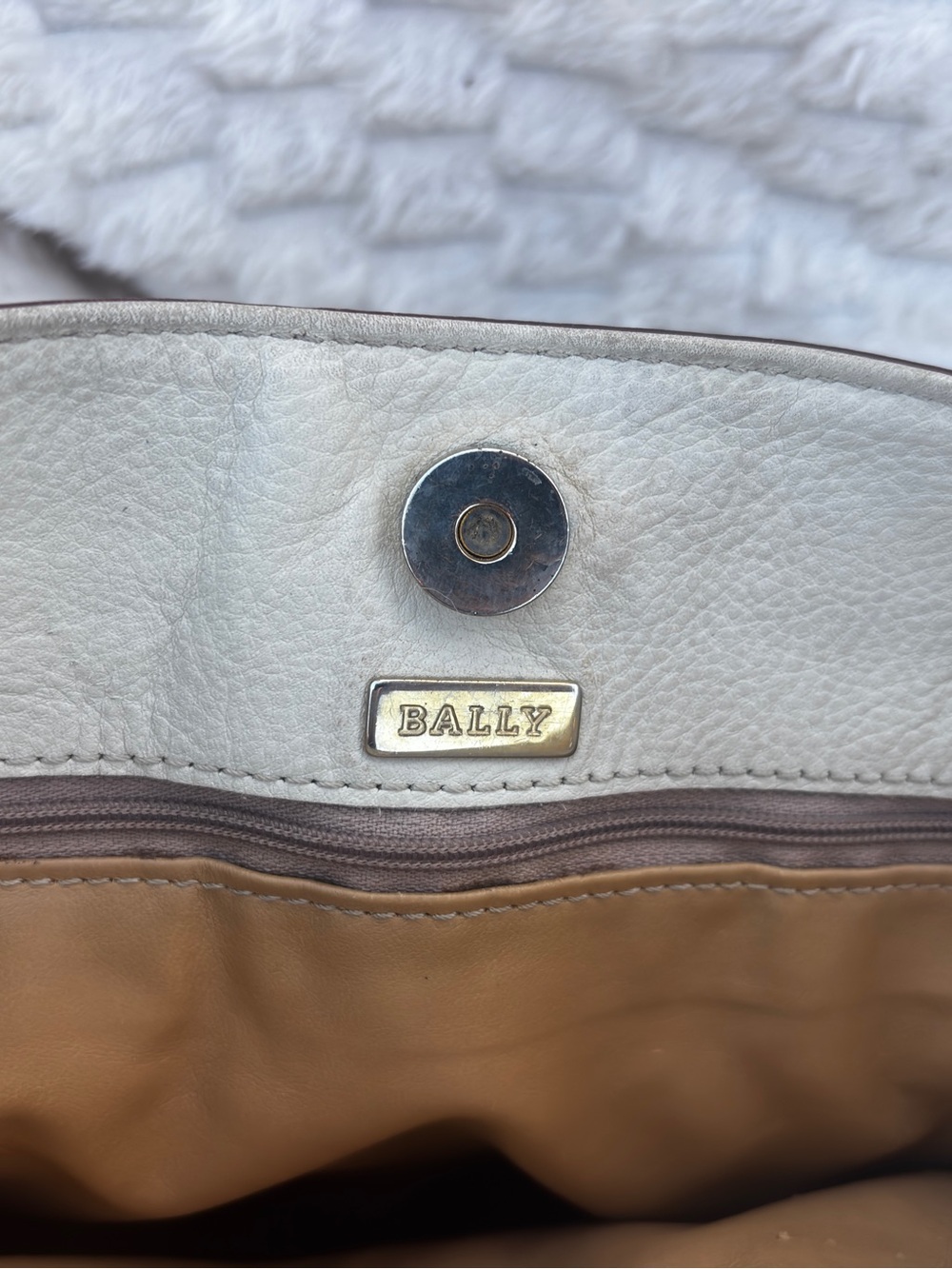 Bally Italy Cream Chestnut Leather Shoulder Tote Chain leather lined - Picture 3 of 8